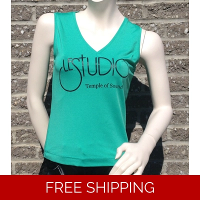 Woman Teal Tank Top Black Front Logo